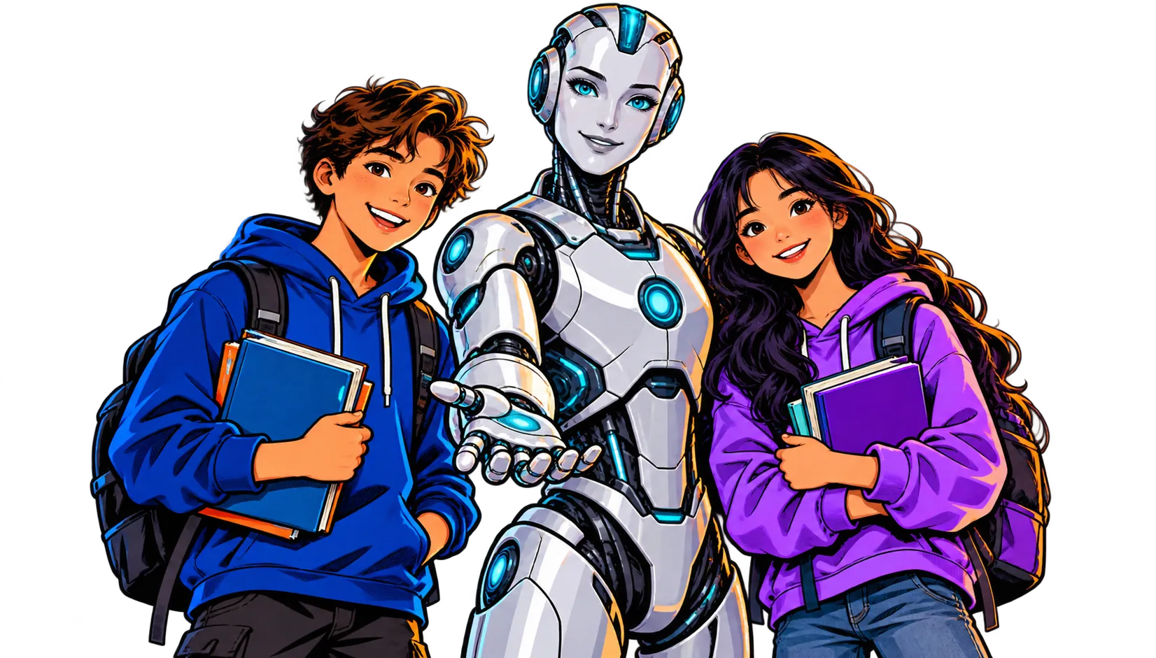Žáci a robot si podávají ruce